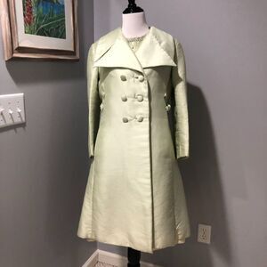 VTG Jean Lutece 2 piece 1960s Pale Green Beaded Dress & Matching Coat Sz 14